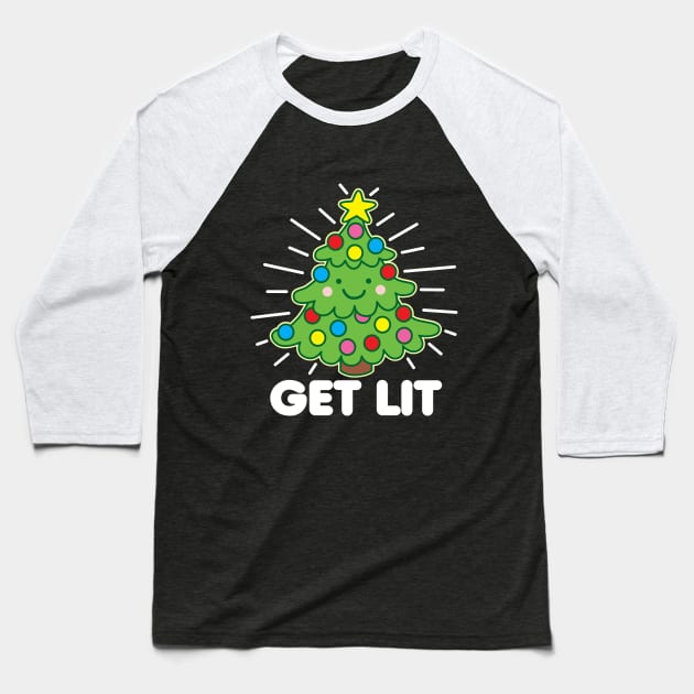 Get Lit Christmas Tree Baseball T-Shirt by DetourShirts